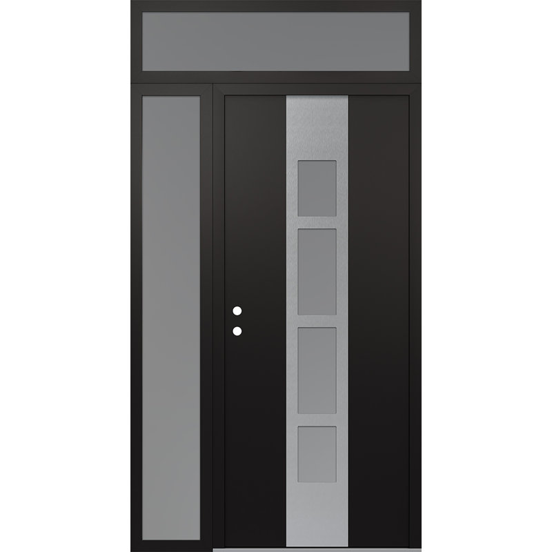 Porte d'entrée pré-suspendue en acier argenté Diamond A10 avec panneau latéral et traverse, L 51,25 po x H 95,69 po