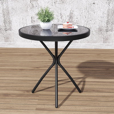 Outdoor Bistro Table, 24" Patio Table Steel Frame Tempered Glass Top, Dining Tables For Balcony Garden Poolside