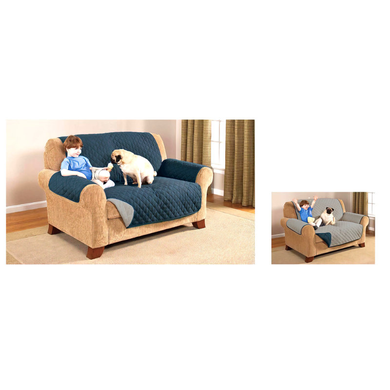 Housse pour causeuse à coussins carrés, Bleu marine / gris
