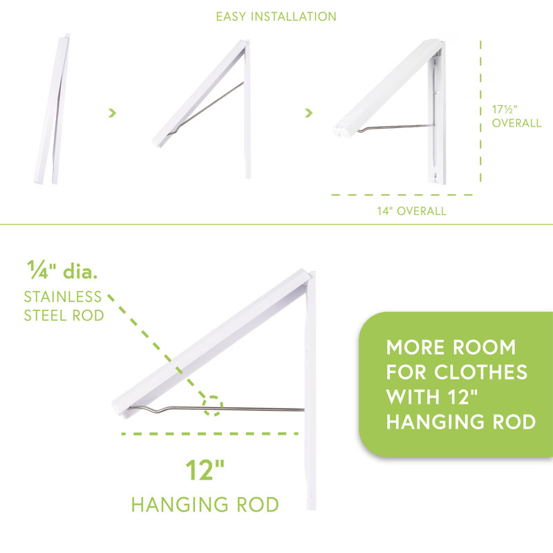 12" Wallmounted, Collapsible, Acrylic Clothes Drying/Hanging Rack