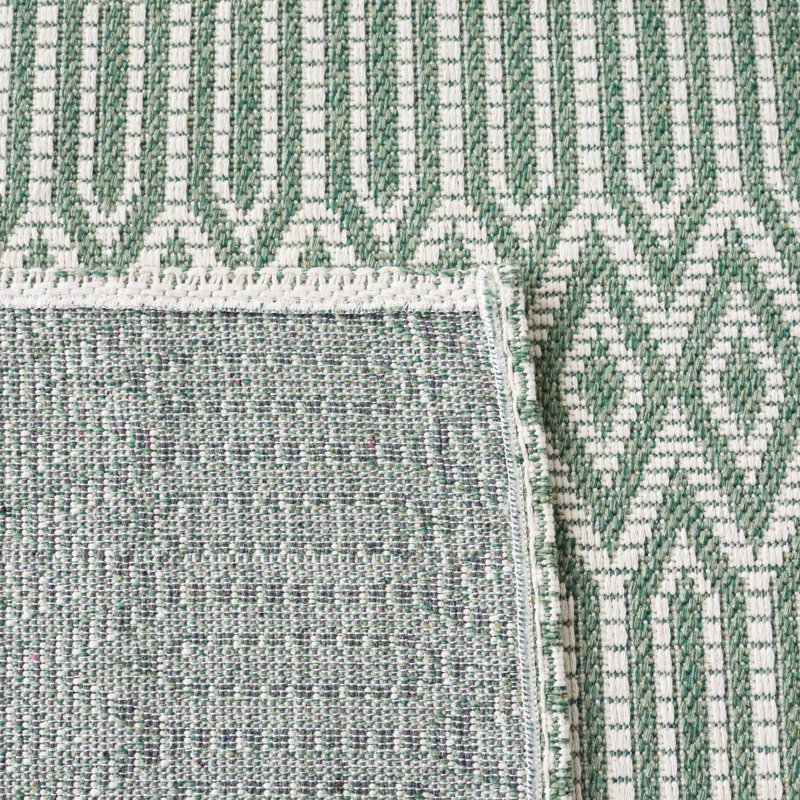 Martha Stewart 405 Cotton Geometric Rug in Green/Ivory, Rectangle 5' x 7'