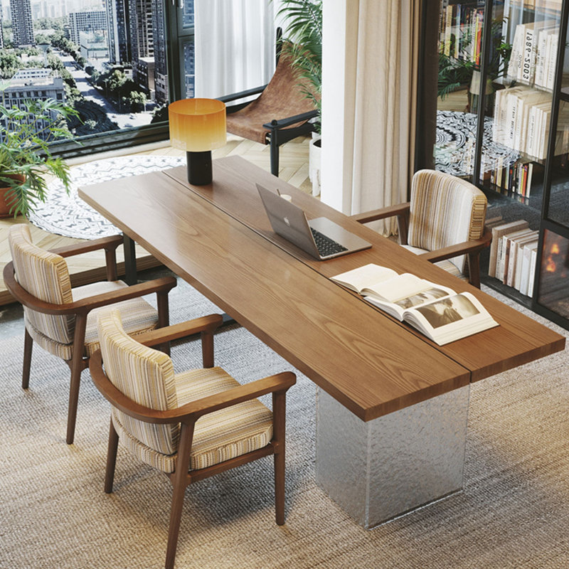 Noyer clair + noir + bois rectangulaire transparent + fer + bureau en acrylique, H 29,53 po x l 62,99 po x P 27,56 po