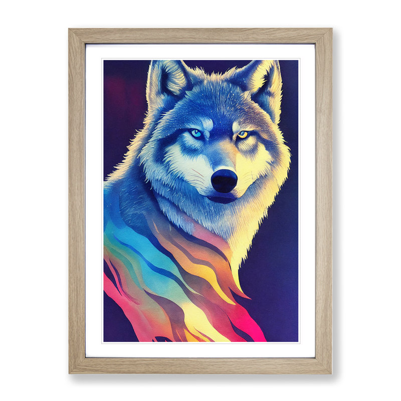 Wolf in Colour No.2 - Wall Art, 34cm H x 25cm W, Oak Framed