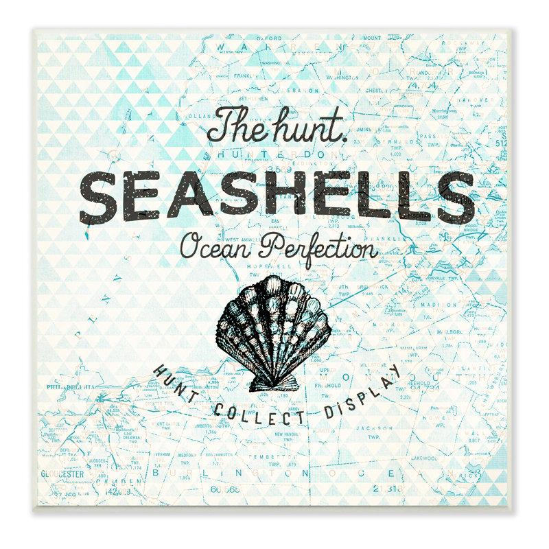 Seashells Hunt, Collect, Display with Scallop Shell Graphic Art Wall Plaque