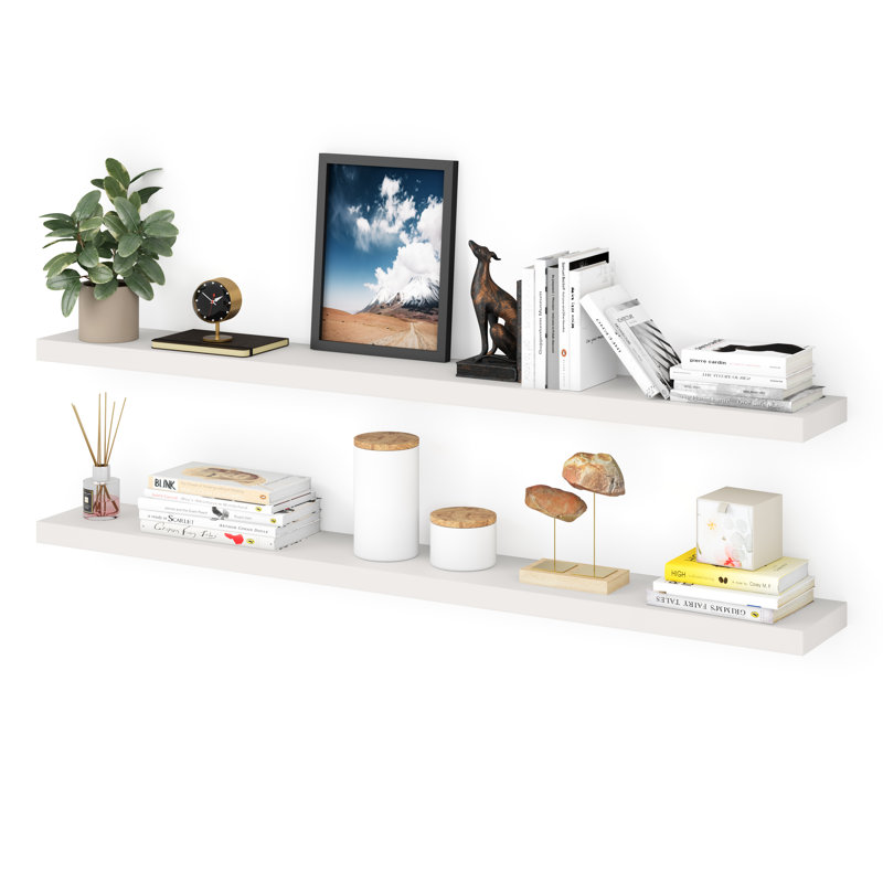Miami 60" W x 8" D Floating Shelves Set with Invisible Wall Mount Brackets, White