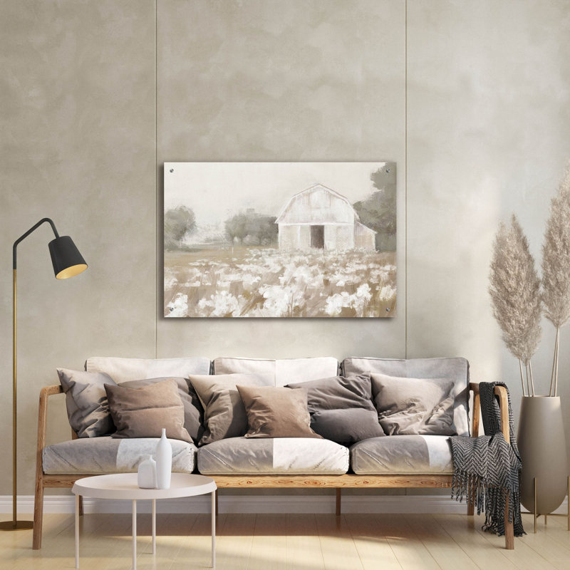  «White Barn Meadow Neutral» par Danhui Nai, art mural en verre acrylique, 24 po x 16 po, H 24 po x l 36 po