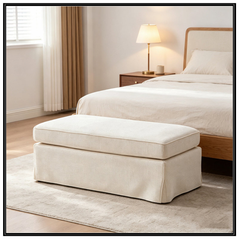 Banc rembourré en chenille avec rangement rabattable, Beige