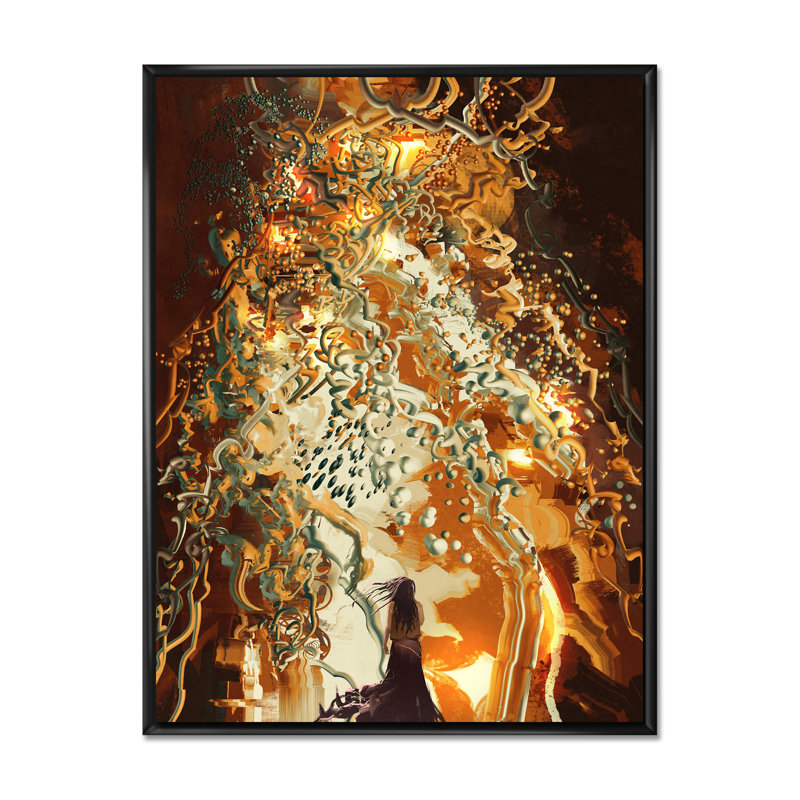 " Video Game Woman With Life Tree ", 40" H x 30" W, Black Floater Framed