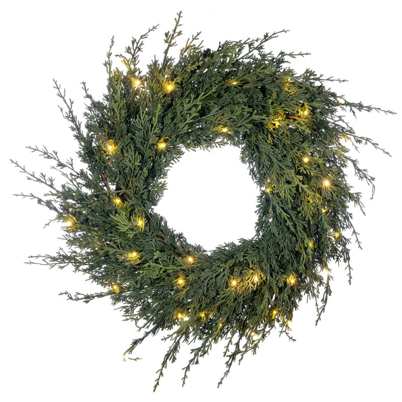 Couronne à DEL 24 po pré-éclairée - cèdre, 24 po x 24 po