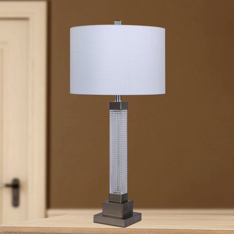 Lampe de table 28 po Simran, Laiton antique, Blanc