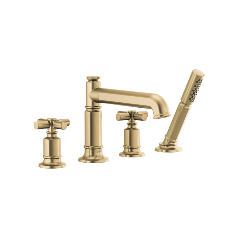 Invari® Roman Tub Faucet with Handshower, Luxe Gold, Cross