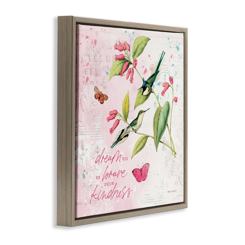  «Dream Big Birds & Florals», art mural sur toile flottante par Katie pertiet, Cadre flottant orme Montalcino