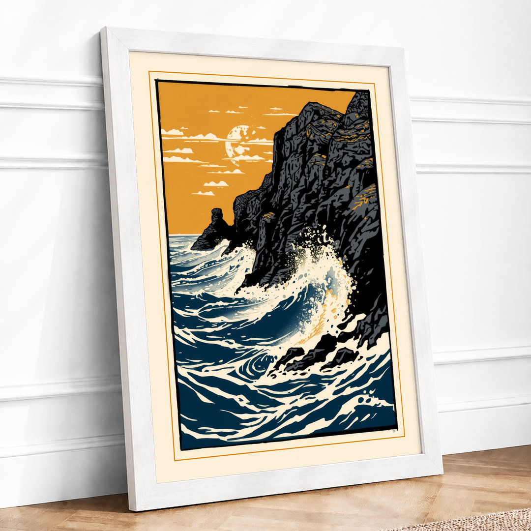 Cliff and Crashing Waves Coastal - Framed Print
