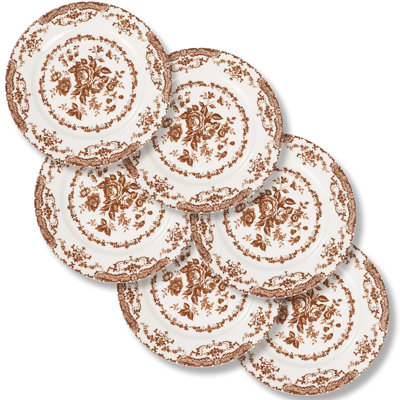 Assiettes plates en céramique 10,5 pouces, ensemble de 6 (brun)