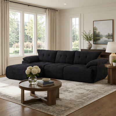 Canapé moderne en nuage en chenille à trois places avec dossier ergonomique en corne et coussins en mousse haute densité