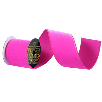  4" Hot Pink Velvet Wired Ribbon. Hot Pink Dupion backing.