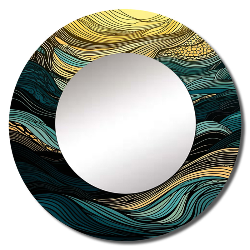 Symphonie linéaire vert Otwald - dessin d'art en ligne, miroir mural moderne, impression sur métal, 29 po x 29 po, Rond