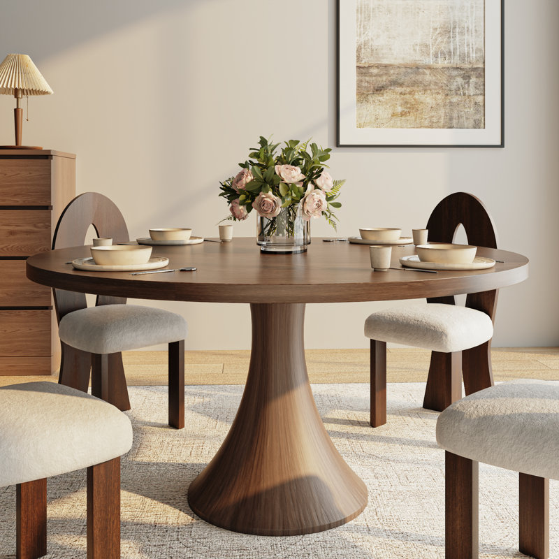 Solid Wood Round Dining Table Dark Walnut Color For 4-8 People, 29.52” H x 43.31” L x 43.31” W