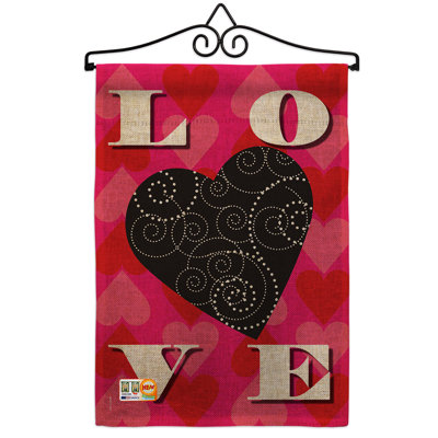 En toile jute 2 côtés de l’love cœur 19 x 13 po drapeau de jardin