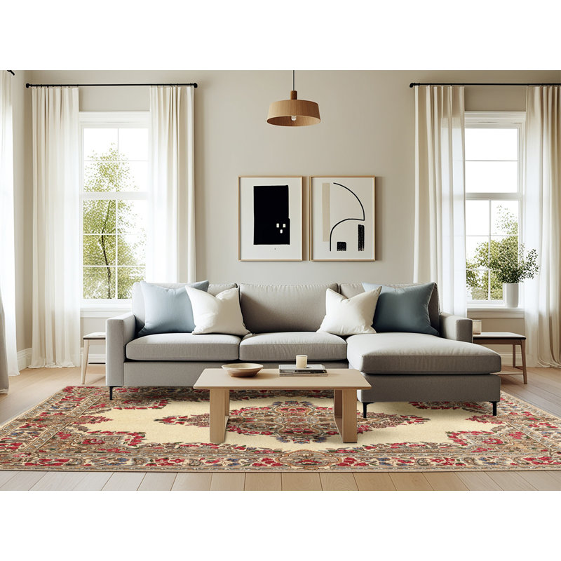 Tapis gris/beige/crème traditionnel, Rectangle 6 pi x 9 pi