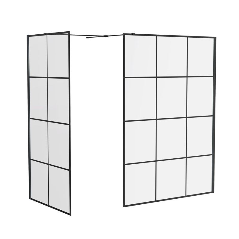 Black Grid Walk In Shower Enclosure Wet Room Glass Screen Pack 1000mm and 800mm Panels