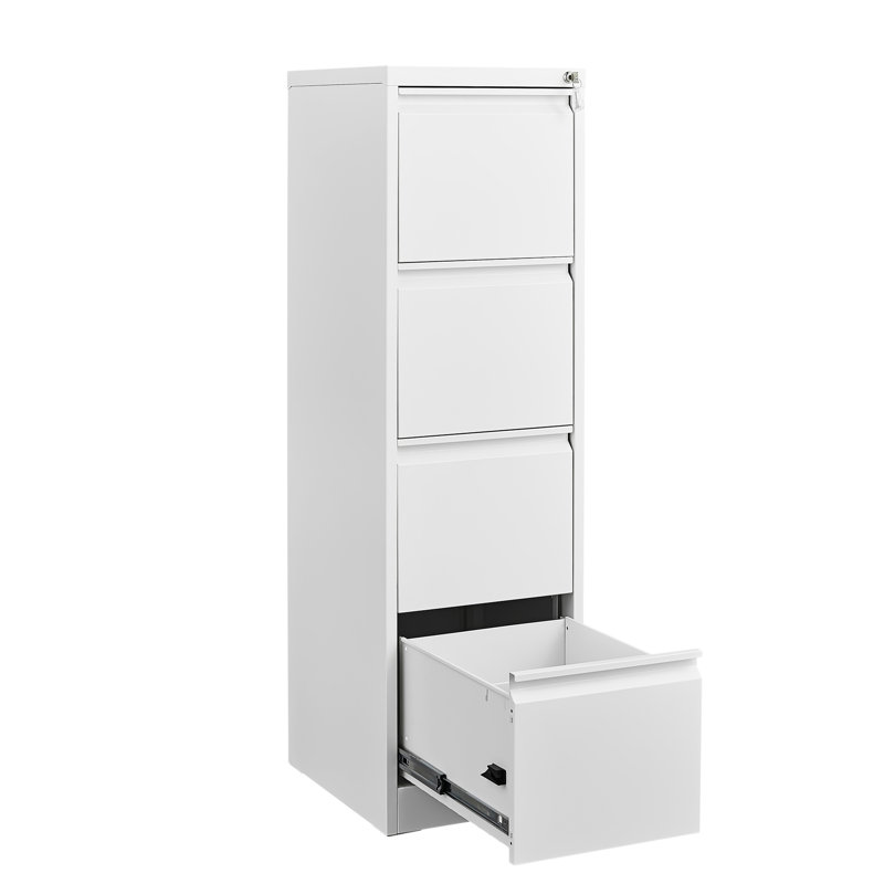 Metal Office File Cabinet - Locked 4 Drawers For Security Fits A4 Legal/Letter Size White Lockable 4 Enhances Efficiency