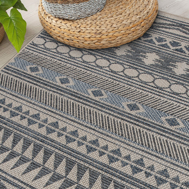 Union Rustic Ragin Cream/Gray/Blue Indoor/Outdoor Rug & Reviews