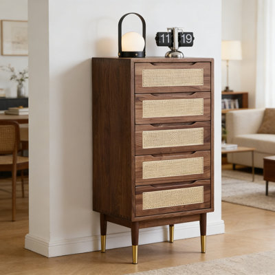 Rattan Groove Handle Accent Chest