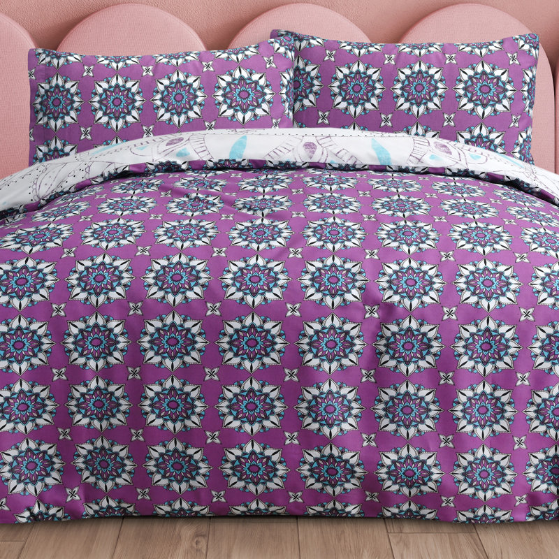 Clintin Cotton Blend Duvet Cover with Pillowcases, King + 2 Standard Pillowcases, Purple