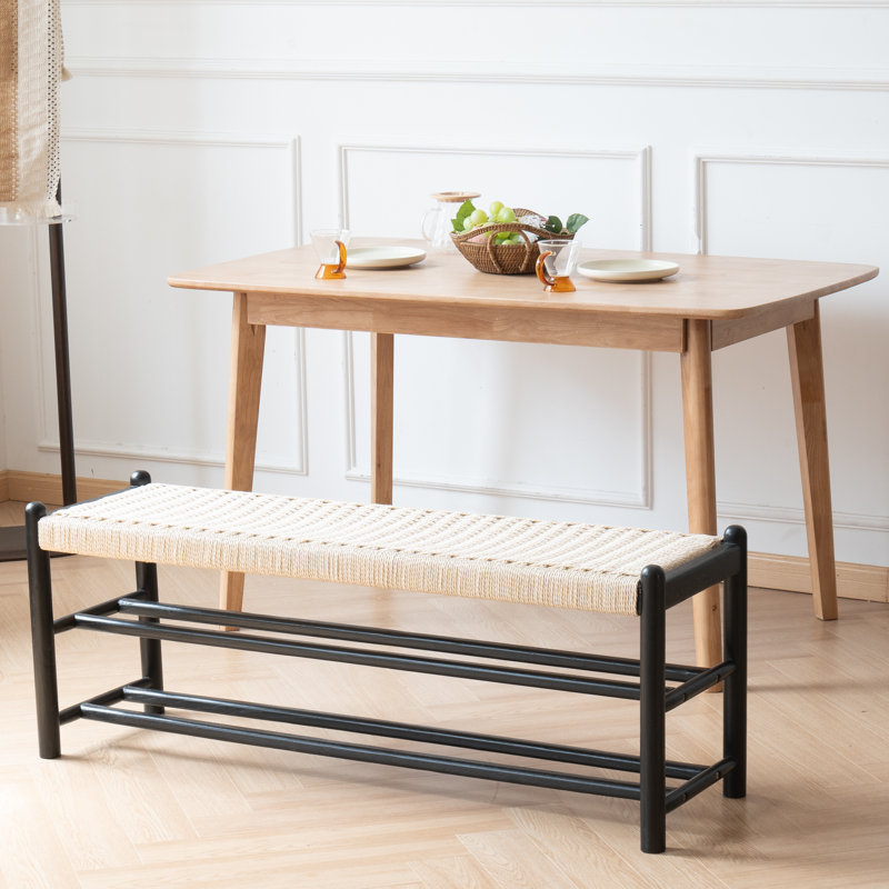 Everill Solid Wood Entryway Bench with Shoe Storage, Matt Black, 16.9" H x 48" W x 14" D