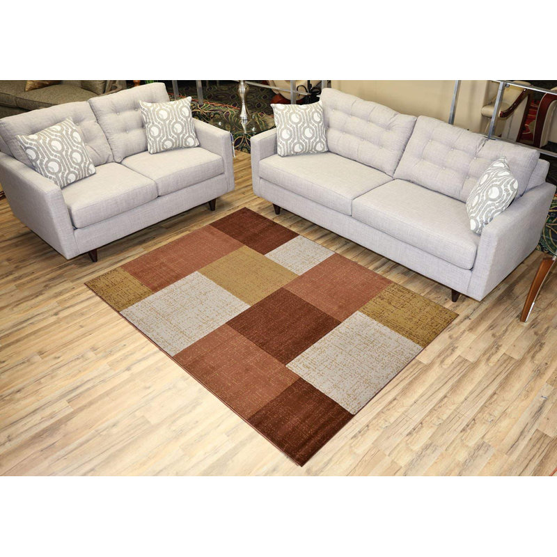 Tapis géométrique carré beige à motif géométrique 5 pi x 7 pi