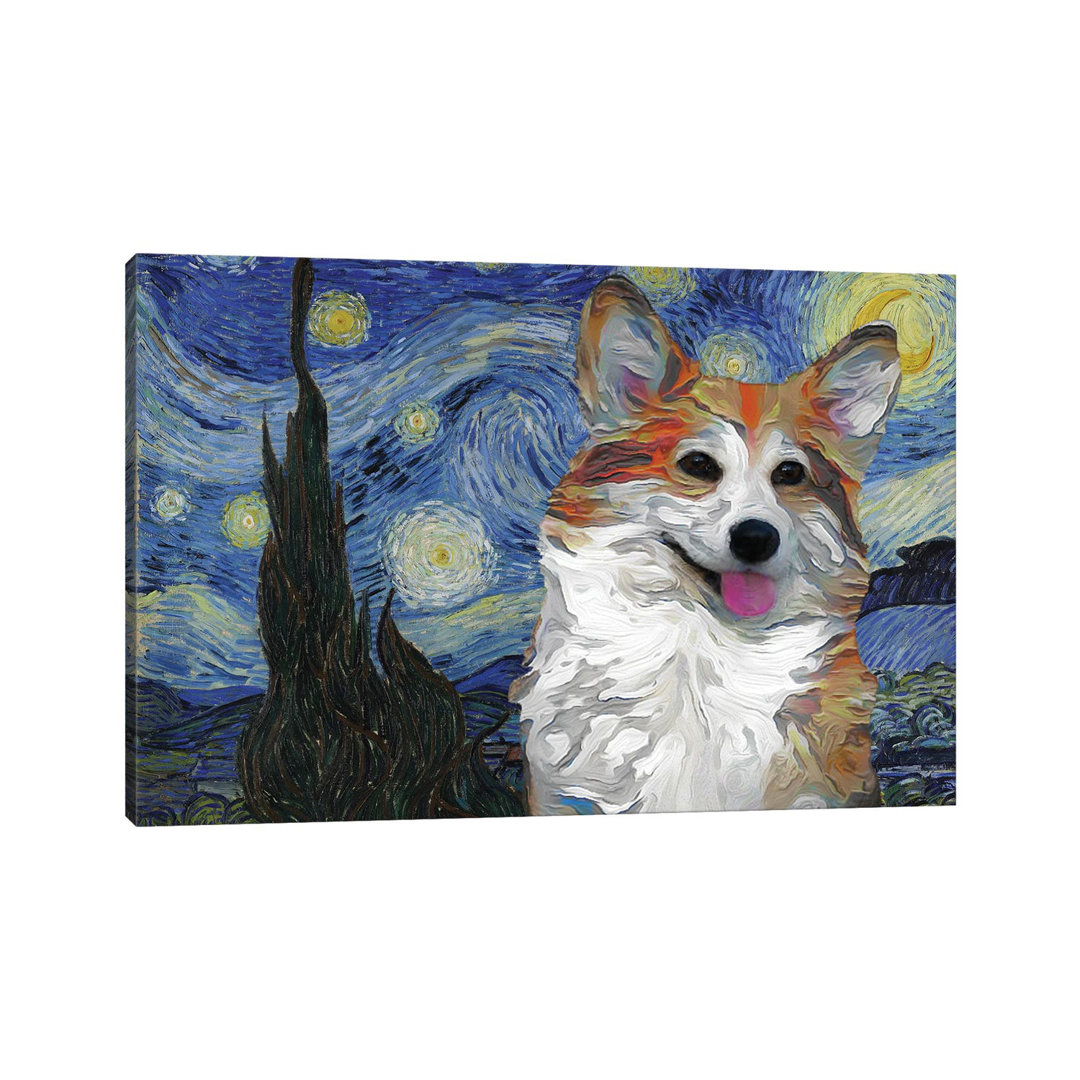 Pembroke Welsh Corgi the Starry Nigh - Wrapped Canvas Painting
