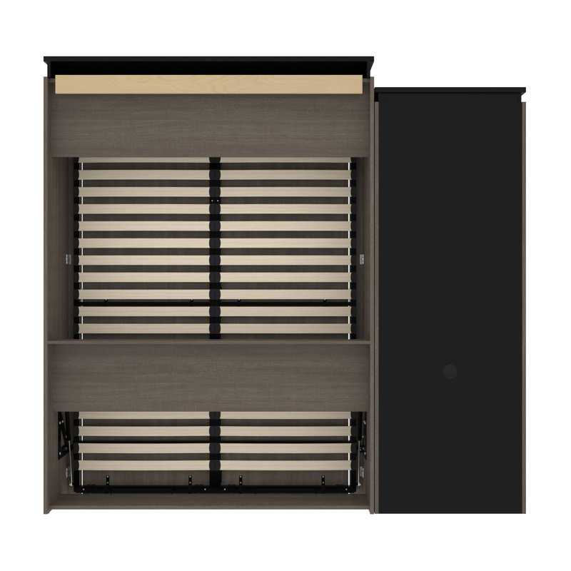Armiead Murphy Bed with Shelves and Pull-Out out Dewsk, Bark Gray/Graphite, Full/Double