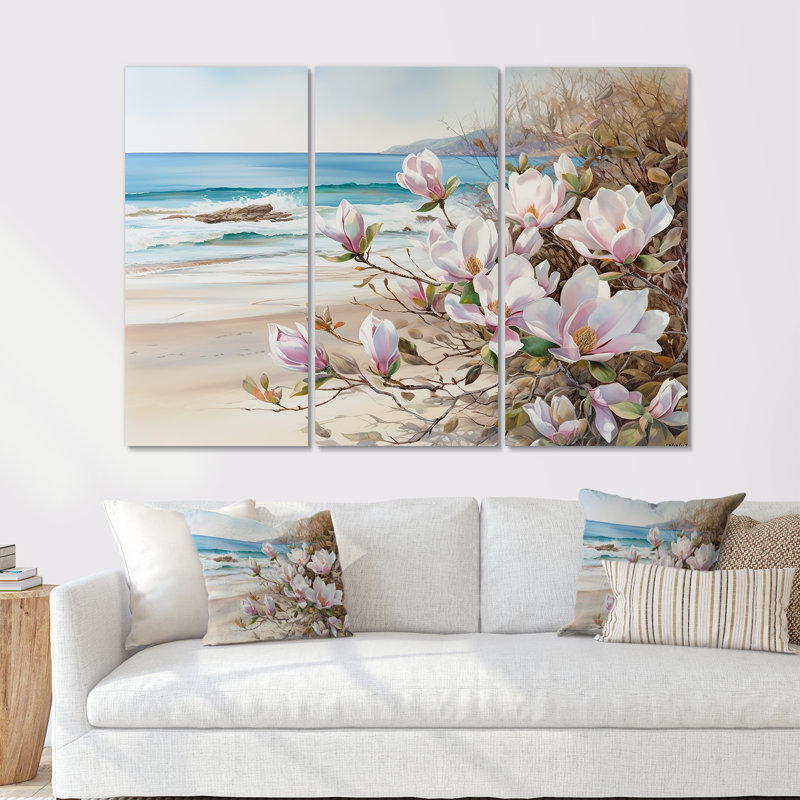 Magnolias sur la plage - ensemble d'art mural Magnolias, Toile tendue, H 28 po x l 36 po x P 1 po
