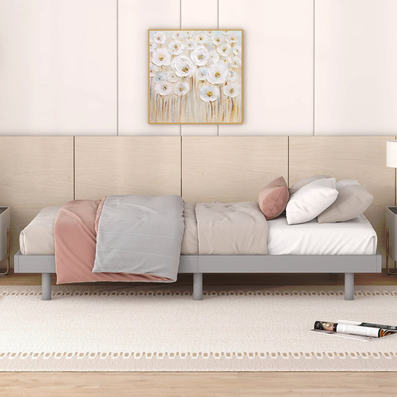 Structure de lit plateforme flottante de conception moderne, Lit simple, Gris