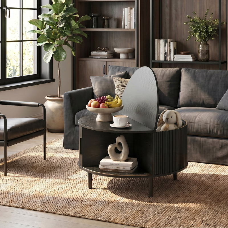 HOMCOM Round Coffee Table with Storage Modern Centre Table, Black, Black, Black