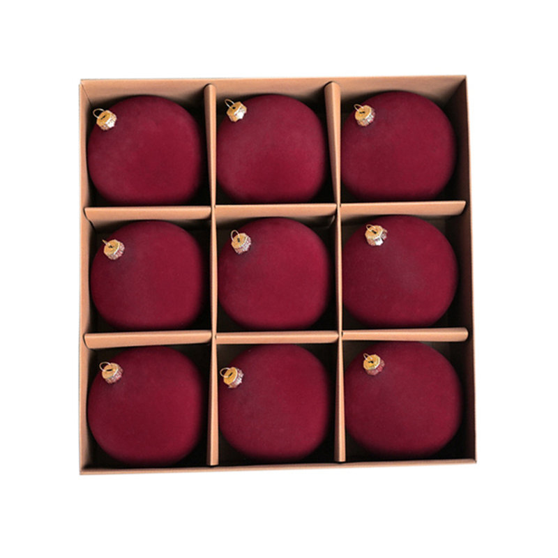 Boules de Noël décoratives en velours rouge vin floqué de 9,9 cm (3,9 po), à suspendre au sapin pour les fêtes de fin d'année, lot de 9