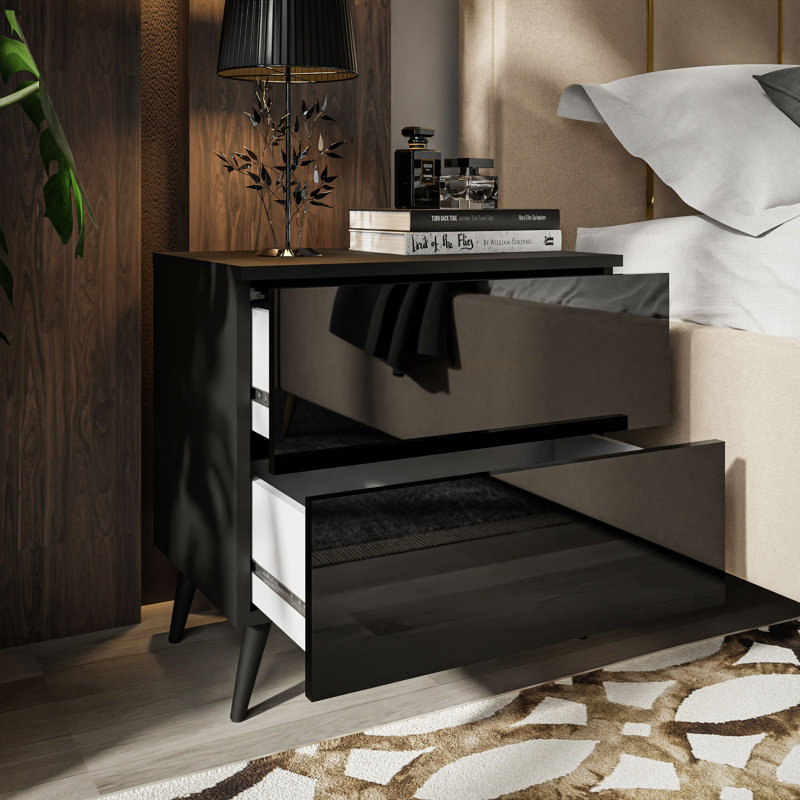 Donneville 2 Drawer Bedside Table, Black