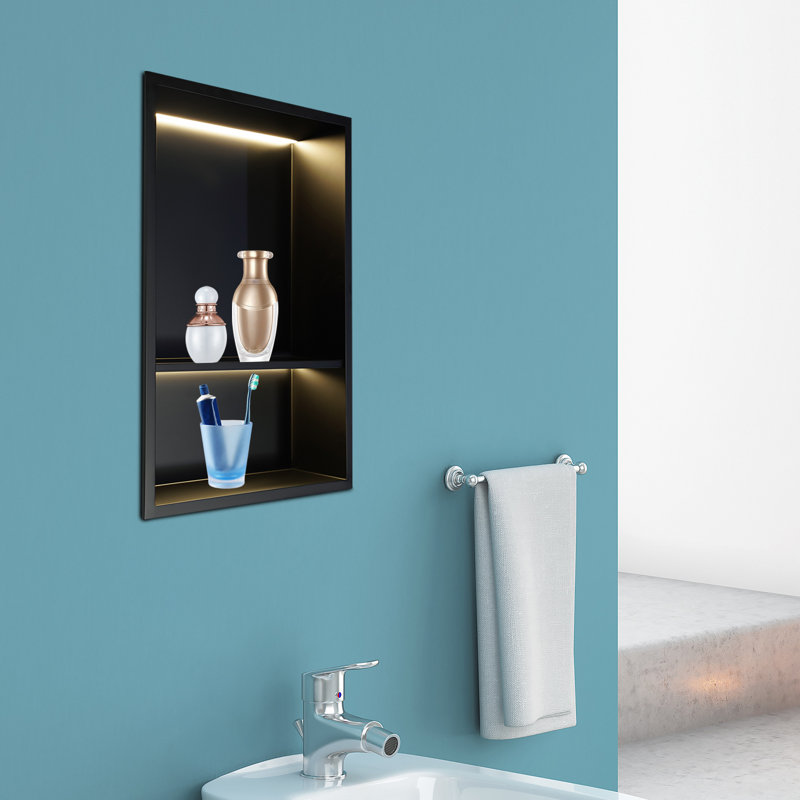 2-Tier Stainless Steel Shower Niche Bathroom Wall Niche With Warm LED Light