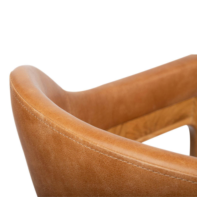 Lando Genuine Italian Leather Dining Chair, Caramel Tan / Oak