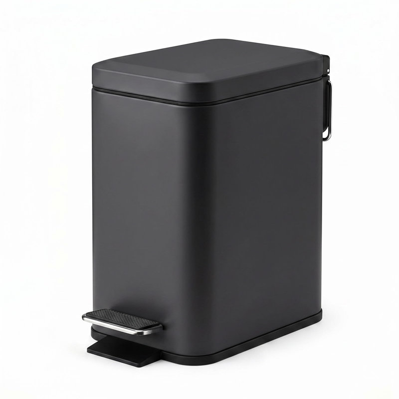 1.3 Gallon Bathroom Trash Can with Lid, Soft-Close Step Pedal, Stainless Steel, Black