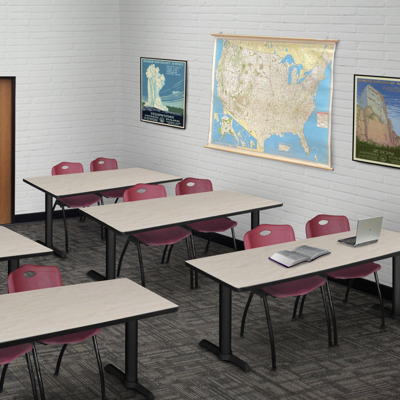 Neyland Cain T-Base Training Table and 2 Stacking Chairs, Bourgogne, l 72 po x P 24 po, Érable