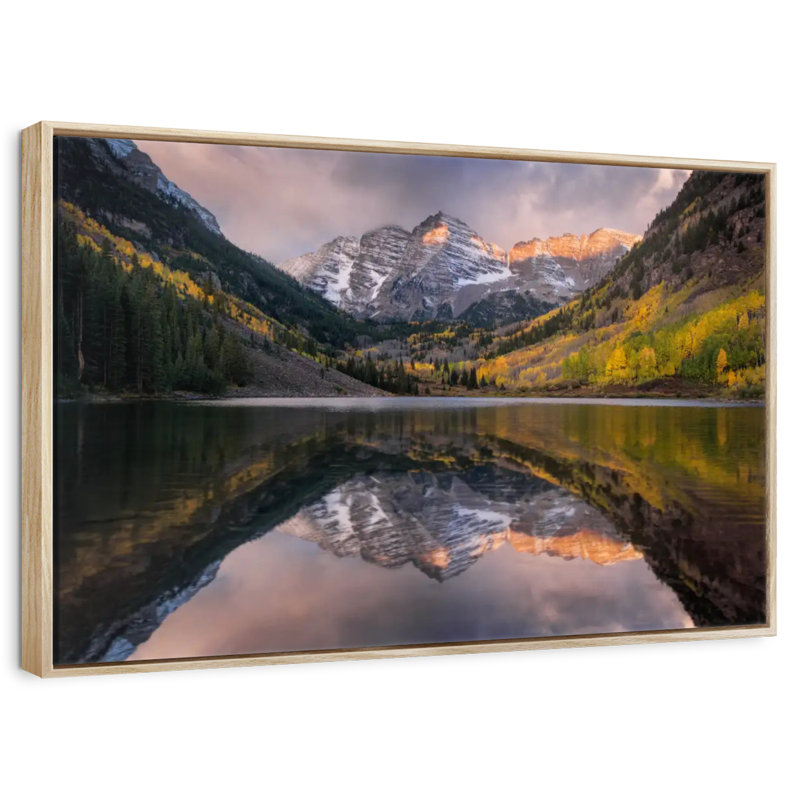 Maroon Bells, Colorado, Cadre flottant en bois naturel, 25 po x 17 po
