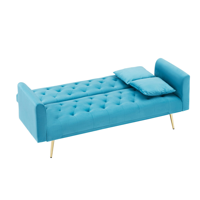 Canapé convertible de 71 pouces, rétro américain, velours bleu clair, convenant à un petit salon, une chambre à coucher ou un bureau