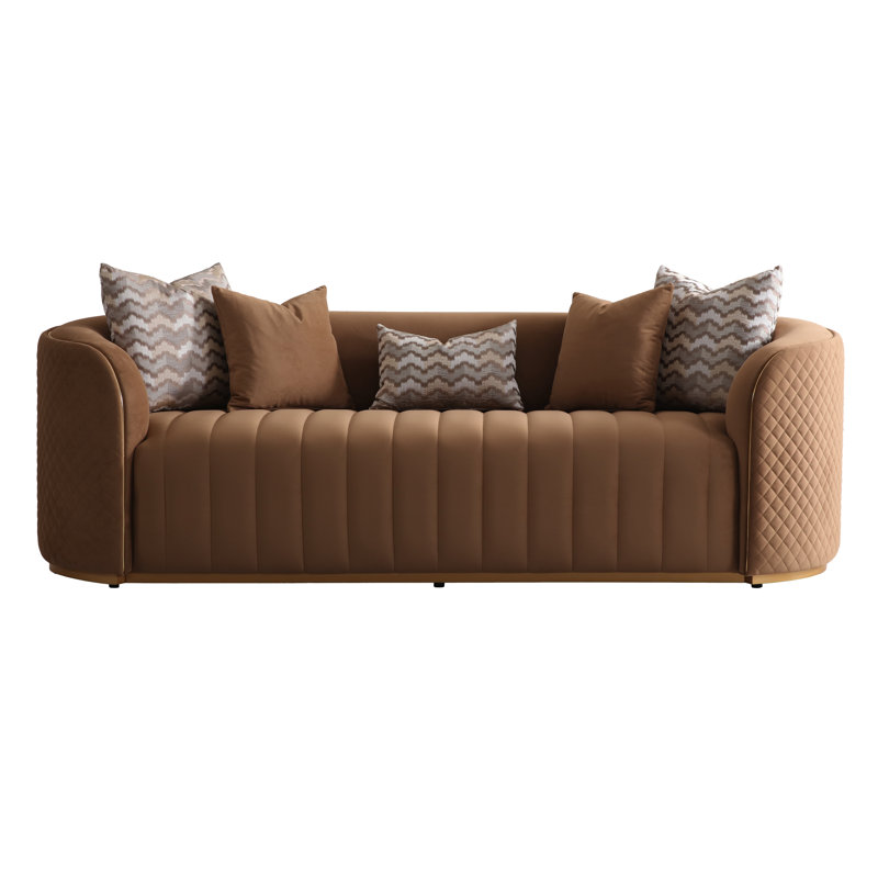 Ariana 83'' Velvet Round Arm Loveseat, 31" H x 97" W x 35" D, Caramel