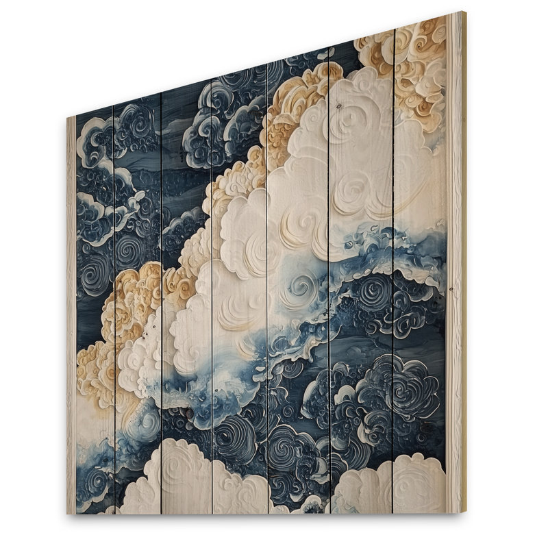 Vagues abstraites de la brise de mer III - Décoration murale en bois côtier sur bois de pin naturel, H 15 po x l 15 po