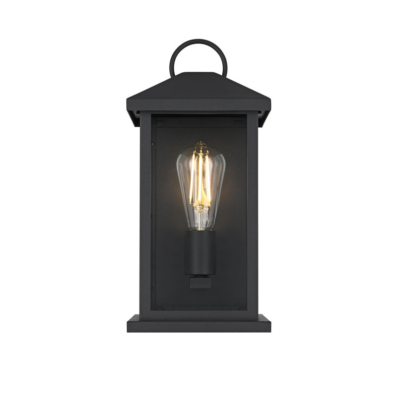 Merideth Outdoor Wall Sconce in Black, 14" H x 7" W x 6" D