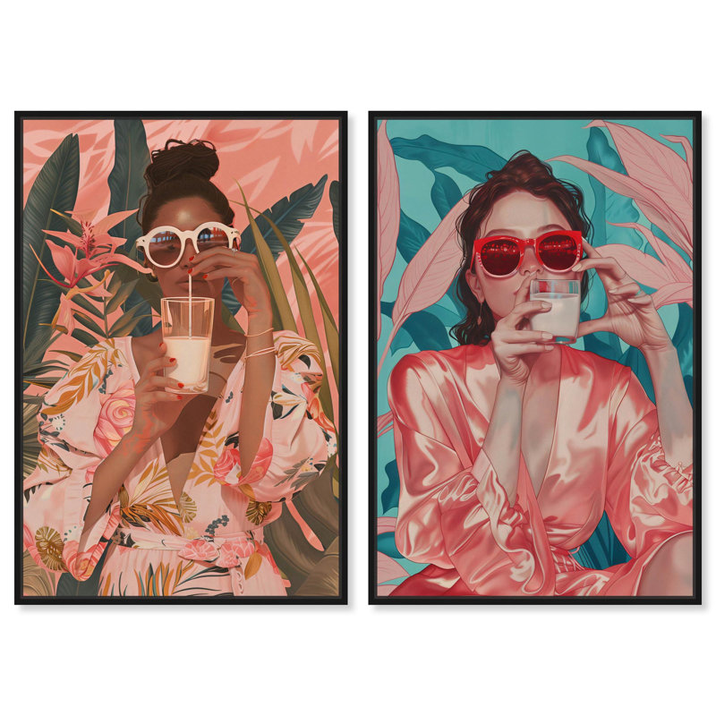 «Tropical Drink Set», reproduction d'art sur toile par Art Remedy, H 54 po x l 36 po, Cadre flottant noir