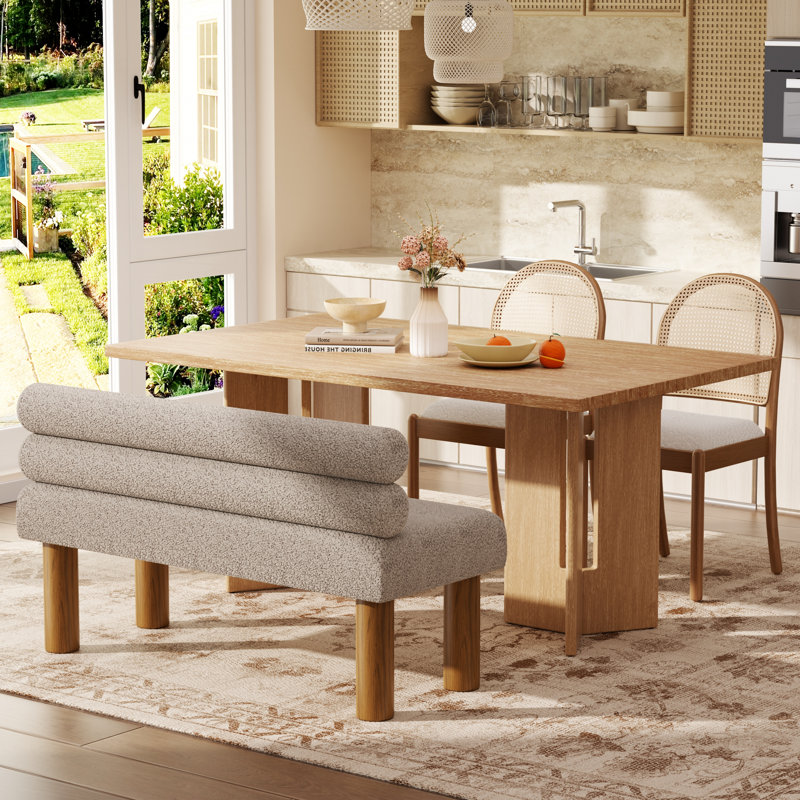 Ensemble de table de salle à manger 60 "avec bancs Sheniece, 4 Pieces: Table, 2 Chairs, Bench, Bois naturel