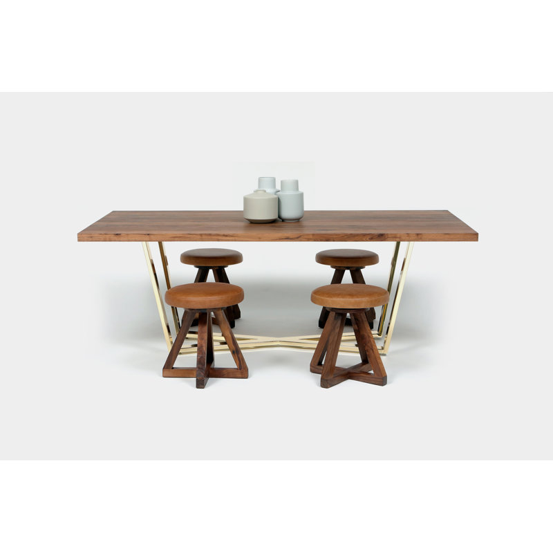 X Leather Accent Stool, Saddle, Oil-rubbed Walnut